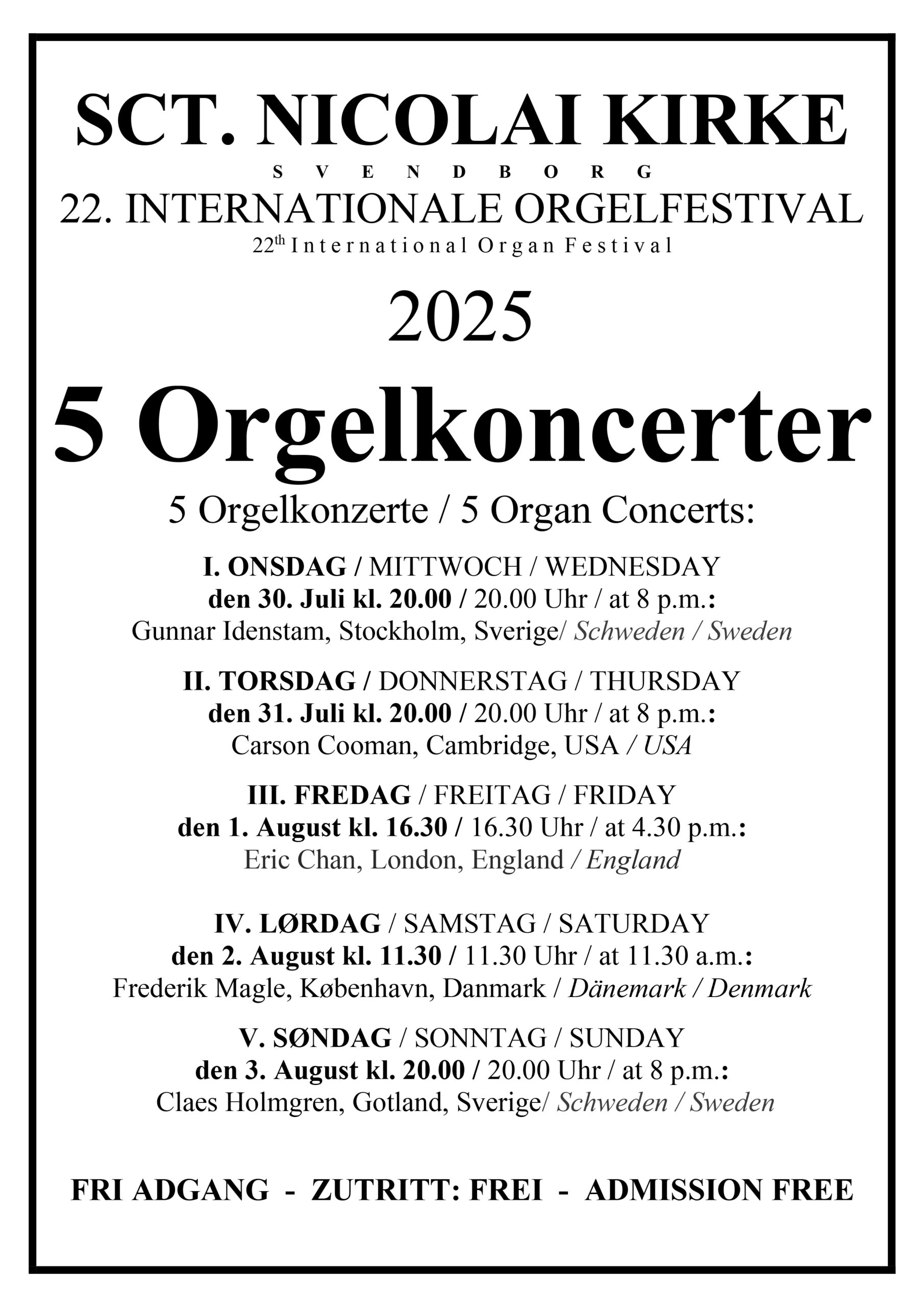 Program for den 22. Internationale Orgelfestival i Svendborg 2025