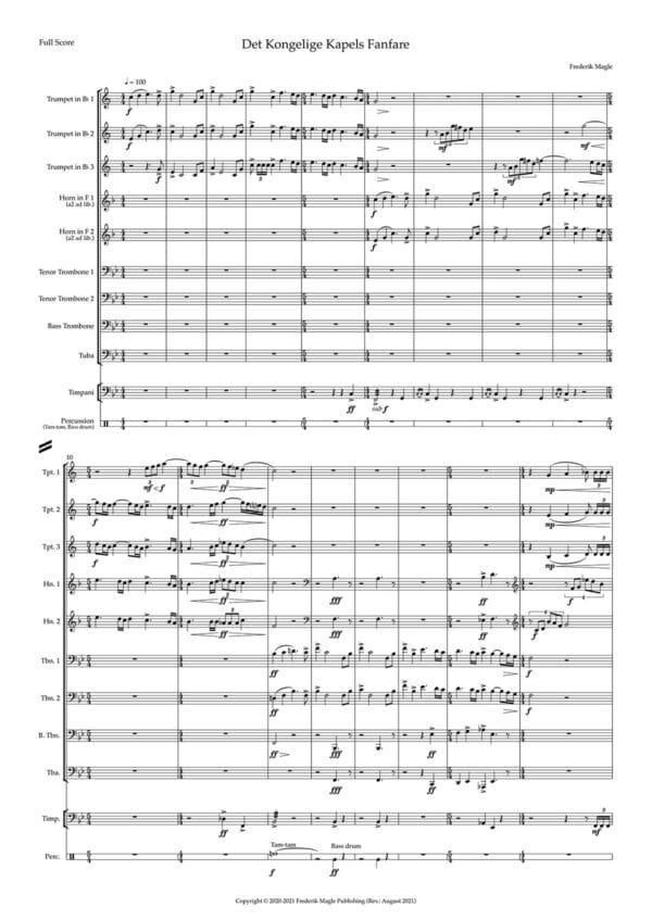 Det Kongelige Kapels Fanfare (Partitur og stemmer, PDF)