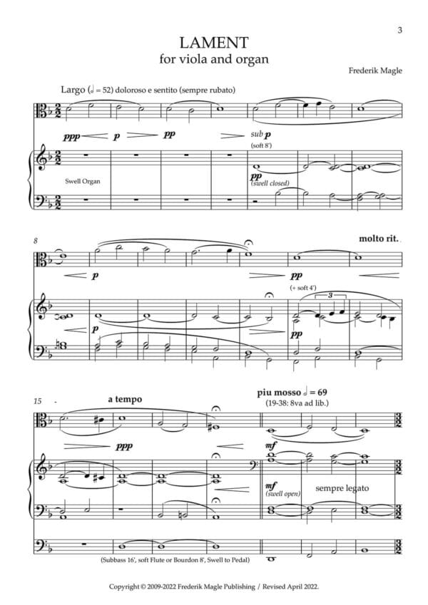 Lament for Viola and Organ - Full Score - Preview page 3