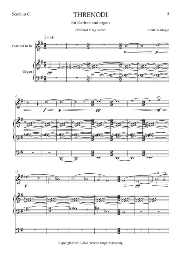 Frederik Magle - Threnodi for clarinet and organ preview page 3