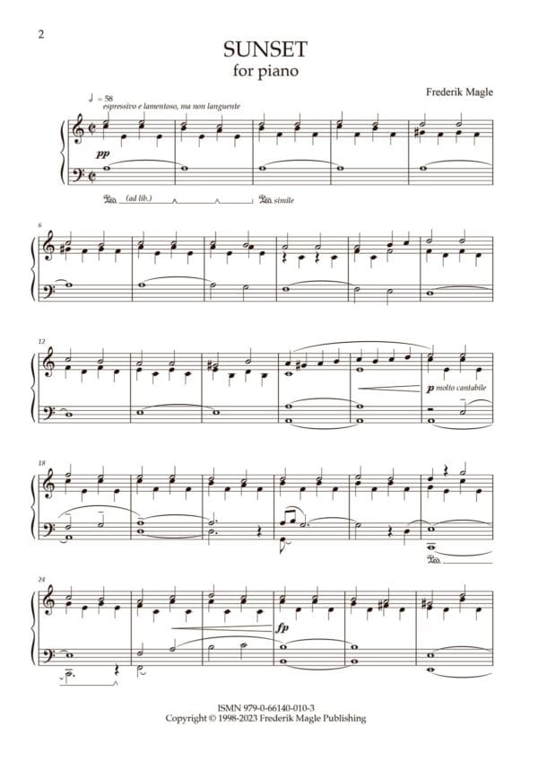 Sunset for piano - sheet music preview page