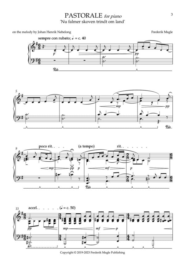 Frederik Magle - Pastorale for piano on 'Nu falmer skoven trindt om land' - page 3 preview