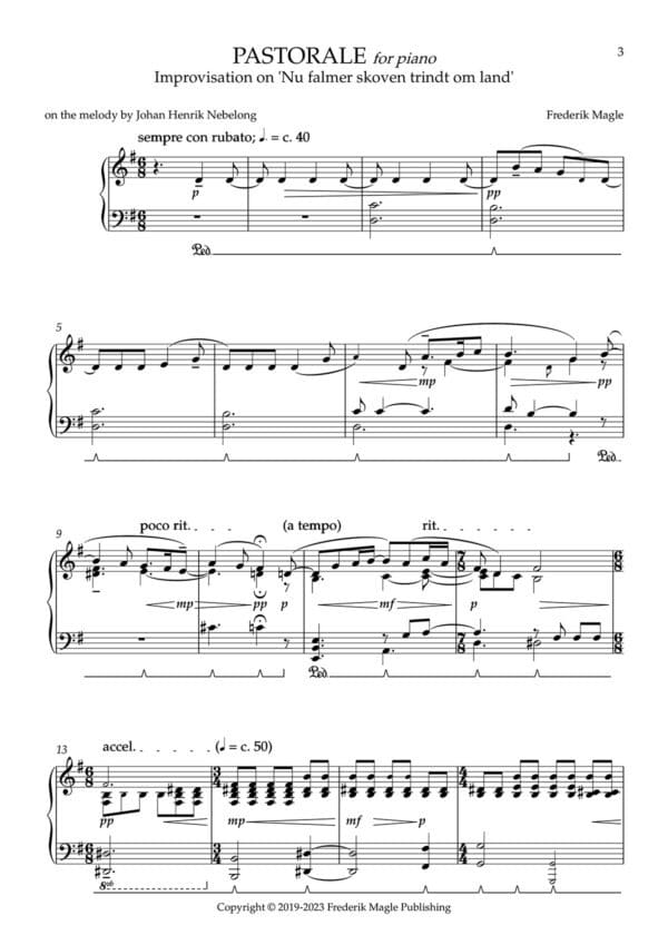 Frederik Magle - Pastorale for piano - Nu falmer skoven page 3 preview