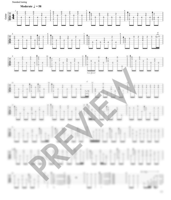Sunset for guitar - tablature preview