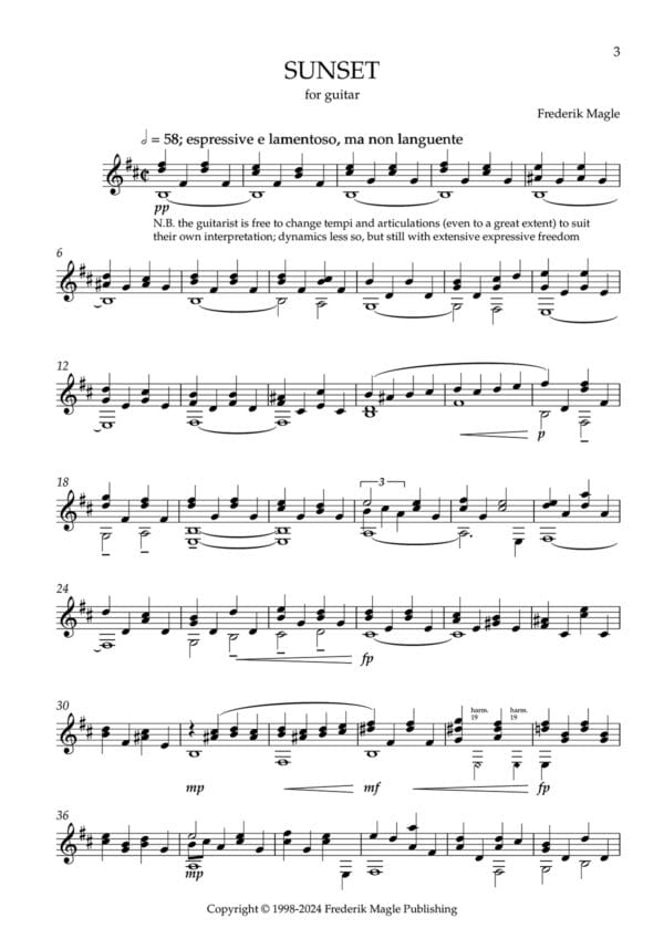Sunset for guitar, sheet music, page 3 preview